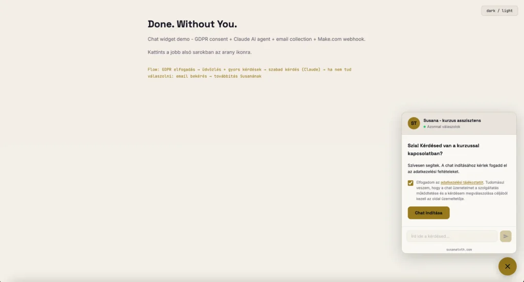 Claude Cowork egyedi chatbot automatizálás, demo, látványterv