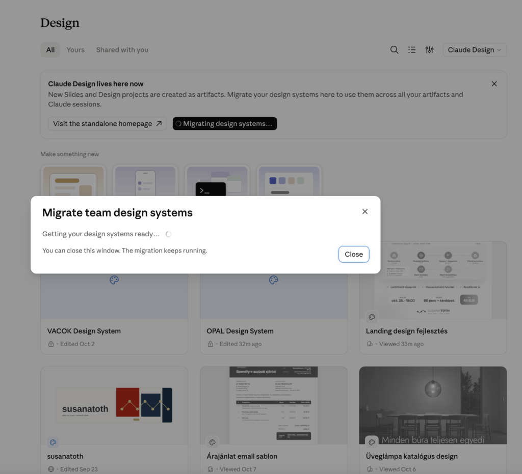 Claude Design migrálás