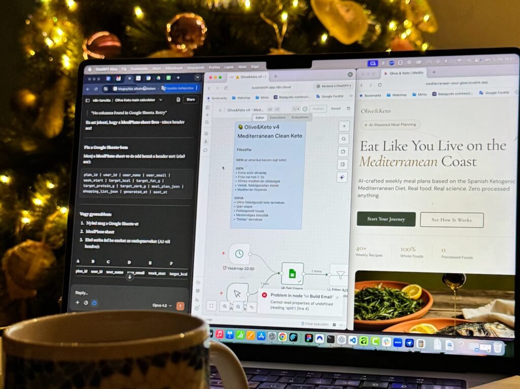 Újév kezdés: Ketogén étrend generátor Saas, n8n workflow alapon 1. rész 1 Ketogén étrend generátor fejlesztési timeline - 5 nap, 2 működő workflow