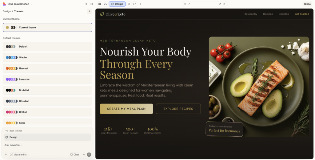 Mire jó a Lovable? Tényleg elkészíti a komplett webdesignt? 2 Lovable webdesign - stílusválasztás, színtesztelés korai fejlesztési szakaszokban segíthet dönteni