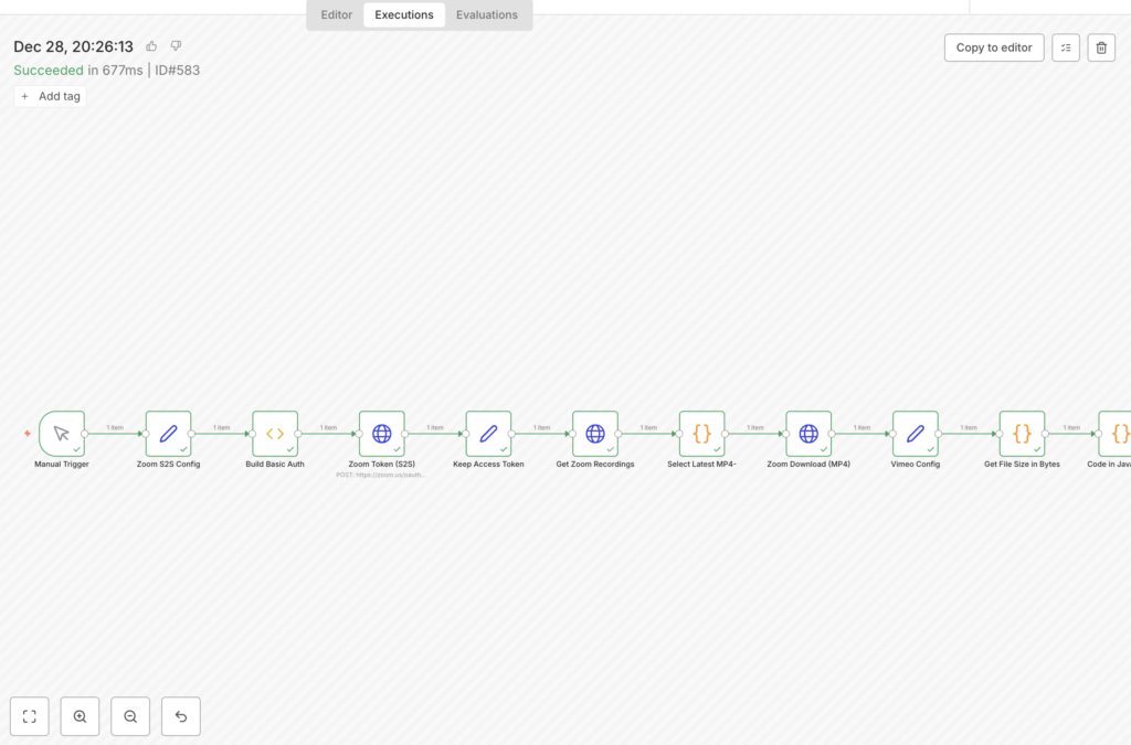“egyszerű” n8n workflow: felvételek a Zoomból, Vimeo feltöltés + script és blogcikk 6 5 dolog, amit az n8n workflow dokumentáció nem árul el: TUS protokoll, nested JSON, Code node előnyök. Valós tapasztalatok Zoom-Vimeo-AssemblyAI integrációval.